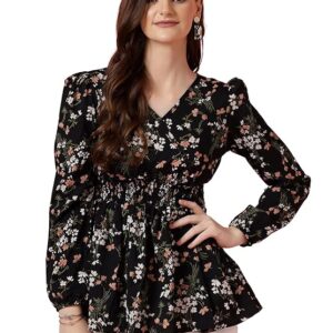 women's crepe puff sleeves peplum top